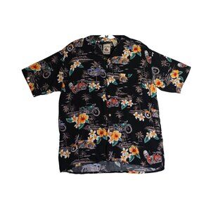 Island Connection Cruiser Motorcycle Hawaiian Floral Button Down Shirt Men's Med